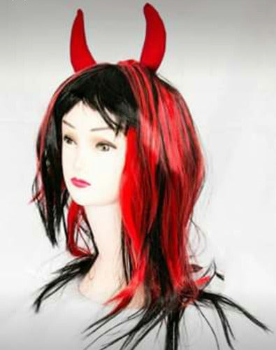 Black and Red Devil Wig with Horns, Halloween 2