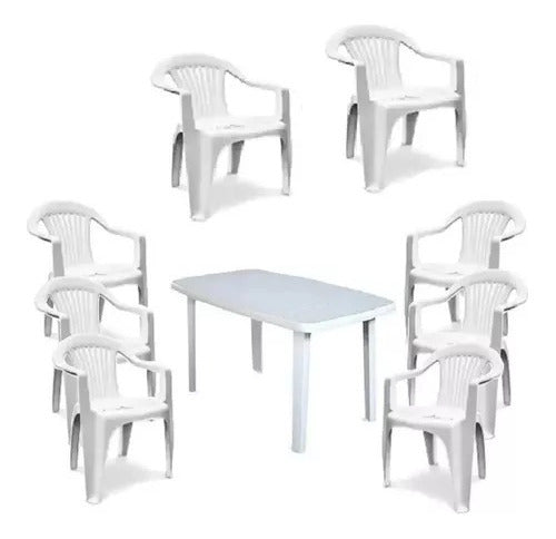 Saludamuebles Garden Set, Faro Table Plus 8 Vienna Chairs in White 0