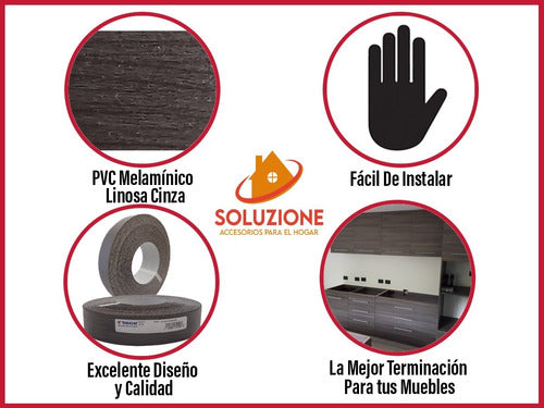 Filo Melaminico Preencolado Linosa Cinza 50mm X 50mts Tece 3