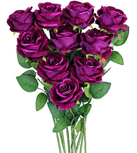 Ramo De Flores De Rosas Artificiales Moradas De Omygarden, R 0