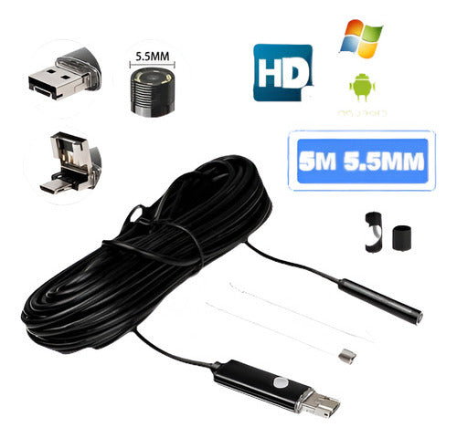 5.5mm Android Endoscopio Impermeable Serpiente Borescope Usb 1