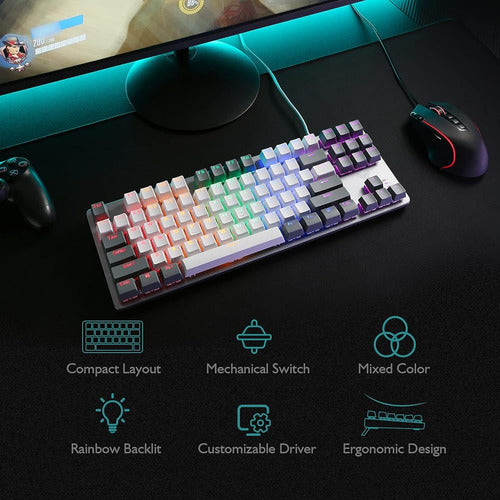 Aula F3287 Wired Tkl Rainbow Mechanical Gaming Keyboard, 80% 2