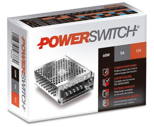 Power Switch Transformador Fuente 60W 5A 12V IP20 0