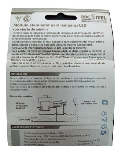 RBC-Sitel LED Dimmer Regulator 100W for Teclastar Pq Min Dimer 3