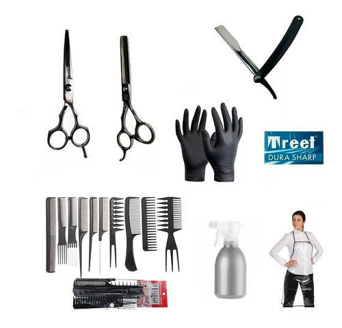 Professional Hairdressing Scissors Set with Apron, Sprayer, Combs, Blade, and Gloves 1