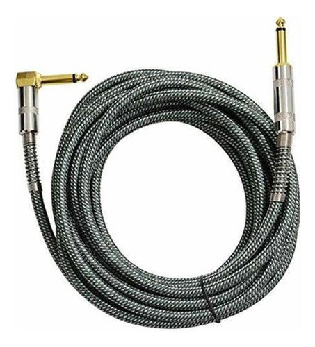 Beker 20 Foot/6Meters 6.35Mm Guitar Instrument Cable Right Angle 1/4-Inch TS to Straight 1/4-Inch TS Green Tweed Woven Jacket Premium Plus Instrument Cable 0