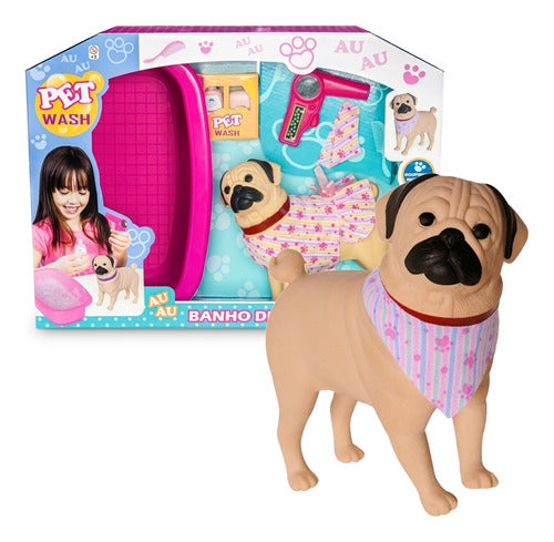 Boneco Cachorro Pug Pet Wash C/ Banheira 420 - Adijomar 0