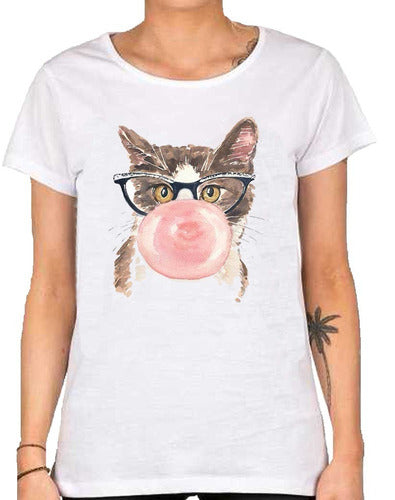 Women's Hipster Cat Bubblegum Pink T-Shirt 0