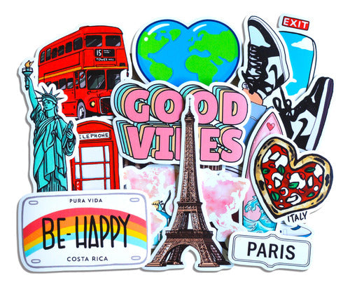 Stickers Calcos Viajes Viajeros Vinilo Resistentes Pack X33 0