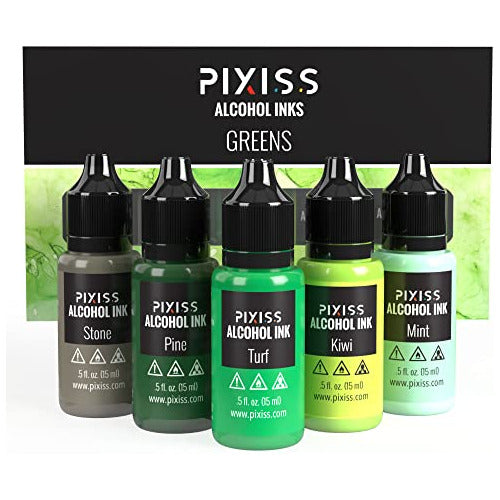 Pixiss Green Alcohol Inks Set - 5 Shades for Resin and Art 0