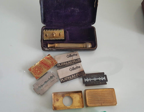 Maquina Gillette Safety Razor Estuche Lujo En Metal C Cuero 5