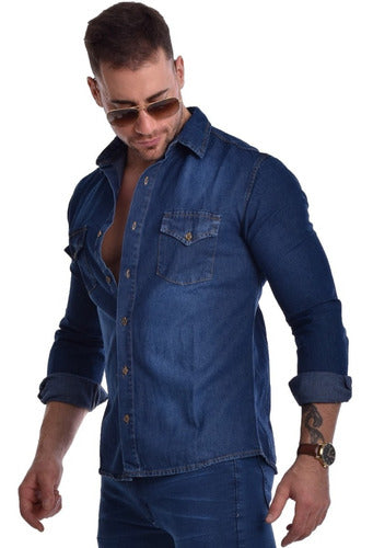 Joemar Camisa Jean Hombre Azul Y Celeste Excelente Calidad 1