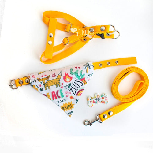 Keko.shop.ok Dog Leash + Collar Set S + Tag + Bandana + Harness 0