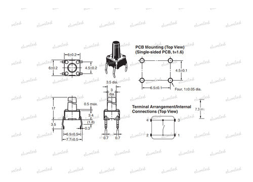 ELUMILED Pulsador Tact Switch 6x6x17 Mm (TS066) 1