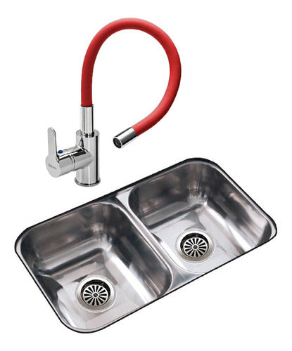 Johnson CC28B Combo Kitchen Sink + Peirano Red Faucet 0