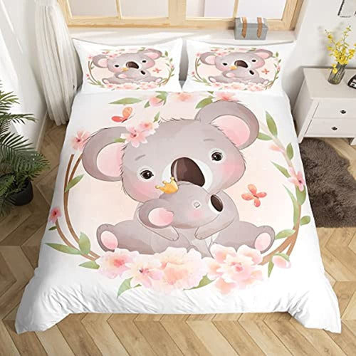 Homewish Cartoon Cute Koala Pink Flowers Pattern Bedding Set 0