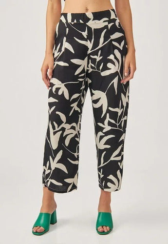 Moda_Relativa Pantalón Palazzo De Lino Estampado Mujer 1