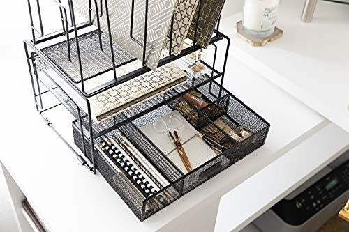 Blu Monaco Black Workspace Desk Organizer with Drawer - 3 Levels 4