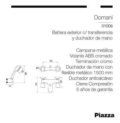 Piazza Domani Shower Faucet with Transfer 31008 1