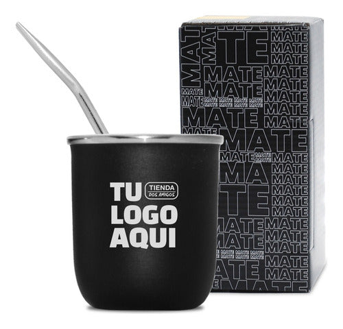 Thermal Matt Steel And Bulb + Personalized Recorded Logo - Mate Termico Acero Y Bombilla + Logo Grabado Personalizado