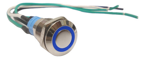 Pulsador Boton Metalico 12mm Sin Retencion Azul Con Cable 0