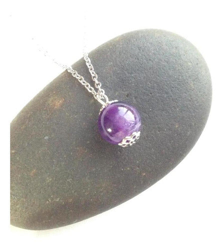 Marambay Natural Amethyst Stone Necklace with Steel Chain 0