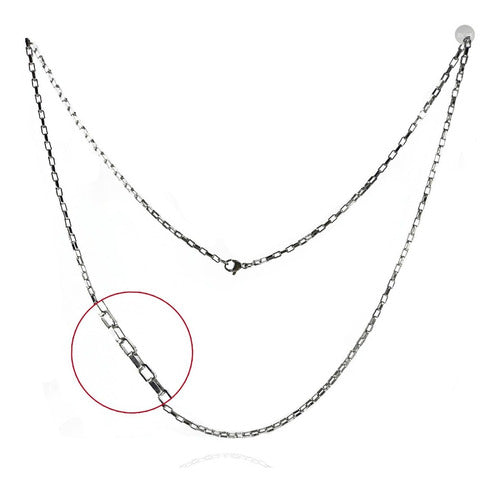 Steel Flat Lock Pendant Necklace 2mm Chain Men Women 0