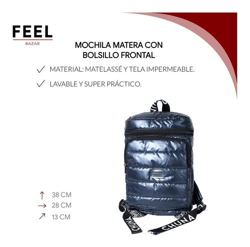 Matera Backpack Chuna Rome With Matelasse Front Pocket - Mochila Matera Chuna Roma Con Bolsillo Frontal Matelasse