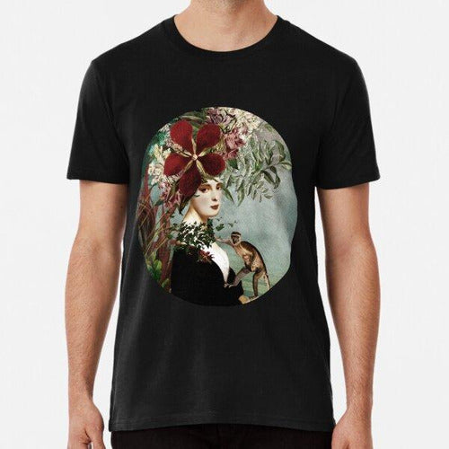Premium Cotton T-Shirt Portrait with Flowers and Monkeys 0