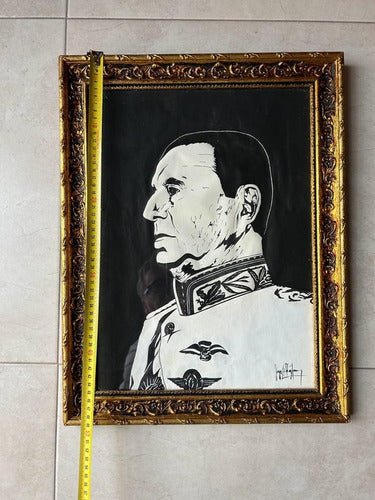 Cuadro Del General Juan Domingo Perón Original En Tinta Oro 6