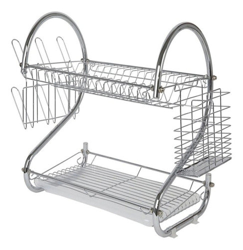 Rebaratoo Chrome 2-Tier Dish Drainer Rack for Plates, Cups, and Utensils 1