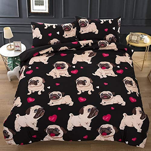 Longji 2018 New Cartoon Print Vivid Dog Bedding Set Black Ed 0