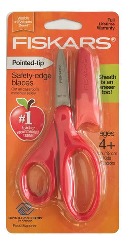 Fiskars 1 X Scissors for Kids with Pointed Tip and 5 - Red with Sheath 0