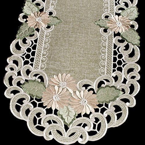 Linen Art And Things Bordado De Oro Daisy Fleur Latte Runner 1