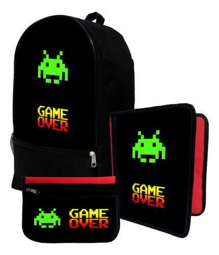 Marro Backpack + Folder Case + Game Over Atari Pencil Case #474 0