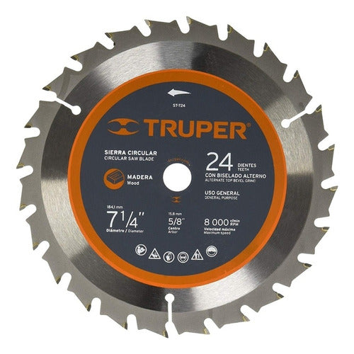 Truper Circular Saw Blade for Wood, 7 1/4'', 24 Teeth 0