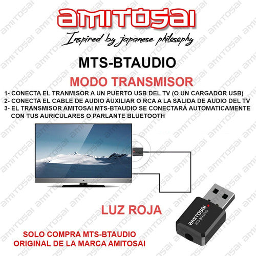 Amitosai Bluetooth Audio Transmitter Receiver Adapter 4