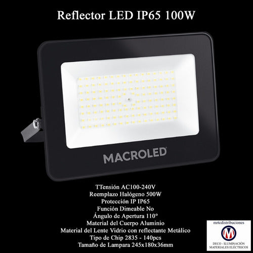 Macroled Reflector Led Exterior 100w 9000lm Alta Potencia 1