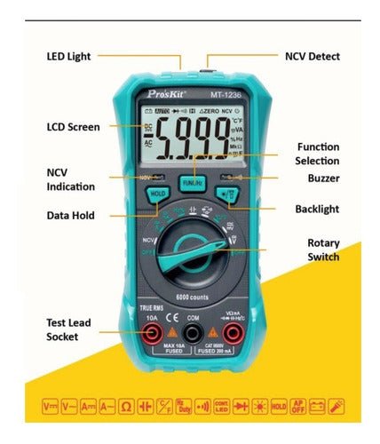 Pro'sKit Tester Multimeter Capacitor Temperature True RMS 1