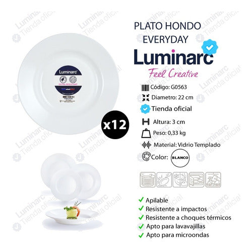 Luminarc Everyday Tempered Glass Deep Plates Set of 12 1