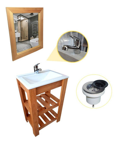 Bathroom Vanity Set 50cm Wood Stand + Sink + Faucet & Mirror 10