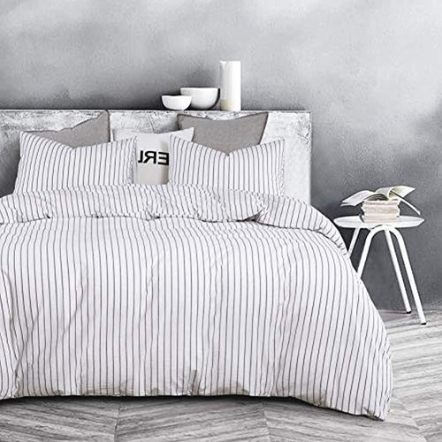 Wake In Cloud - Striped White Duvet Cover Set 1