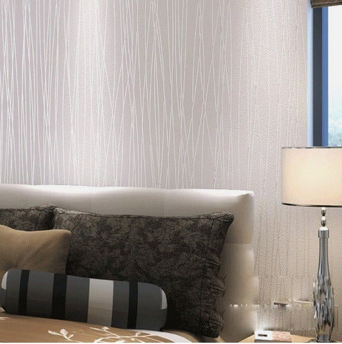 Le Monde White Textile Adhesive Wallpaper with Waves 4