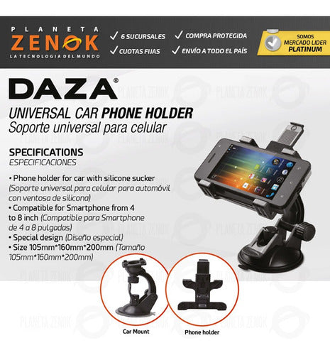 Universal Car Vehicle Support for Cellphones and GPS with Suction Cup Mount 2