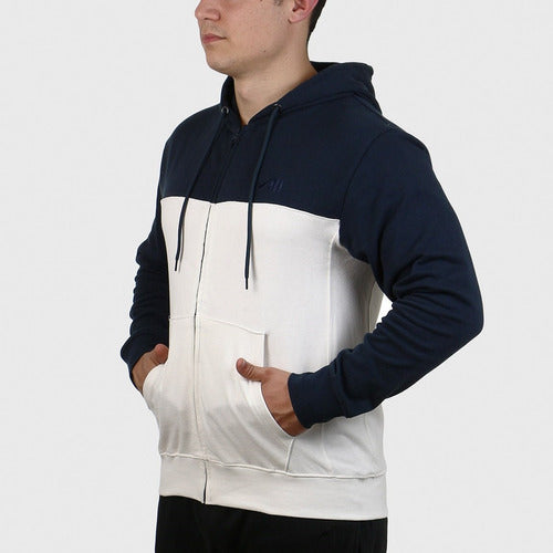 Austral Men Cotton Hoodie With Contrast - Navy/White 1