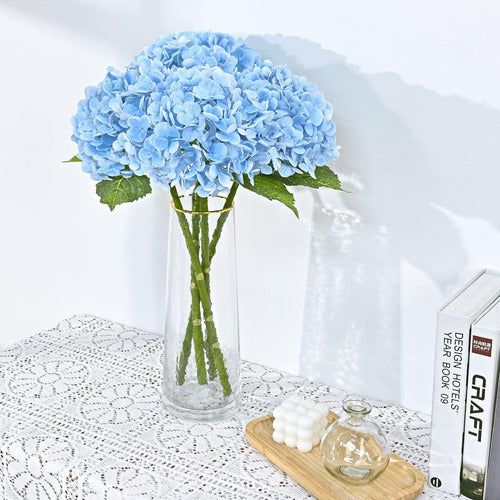 Waipfaru 2 Artificial Flowers Blue Hydrangeas Real Touch 3