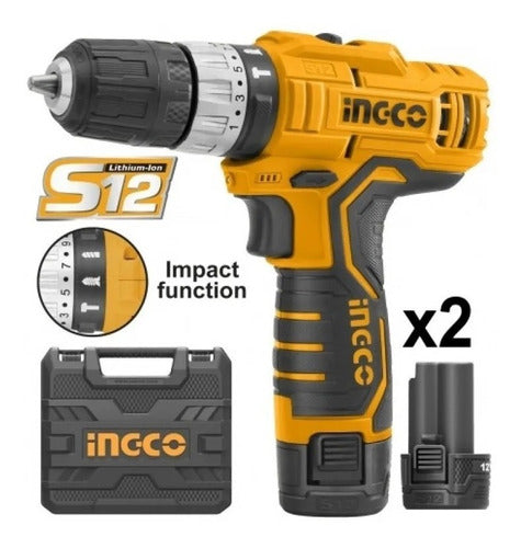 Ingco Cordless Hammer Drill Driver 12V with 2 Batteries CIDLI1232 0