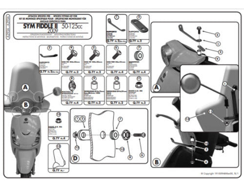 Kit Anclajes Parabrisas Sym Fidle 150 S 16 21 A293a Rider 0