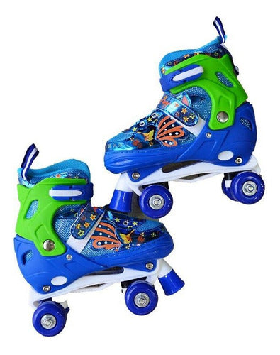 Generic Patin Roller Bota Extensible 4 Ruedas 26-32 Rosa Azul Niños 0