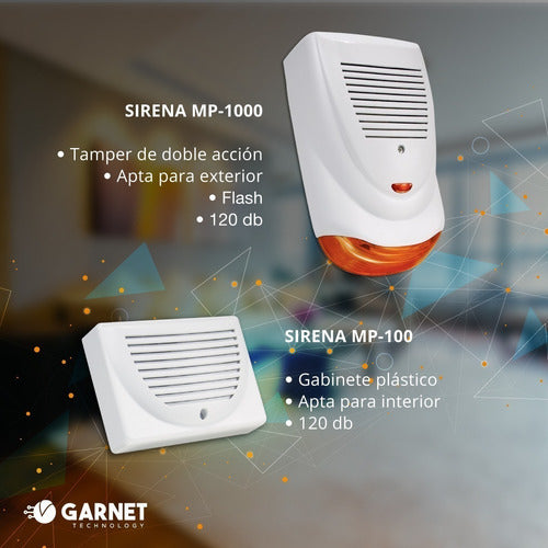 Garnet Sirena Alarma Para Casa De Exterior Con Flash + Interior Kit 1